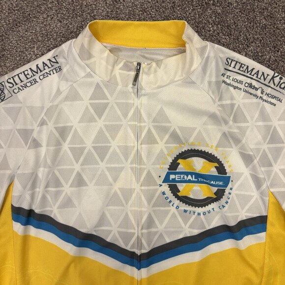 Primal Men's Cycling Full Zip Jersey Size M White Yellow Pedal The Cause EUC - Picture 3 of 14
